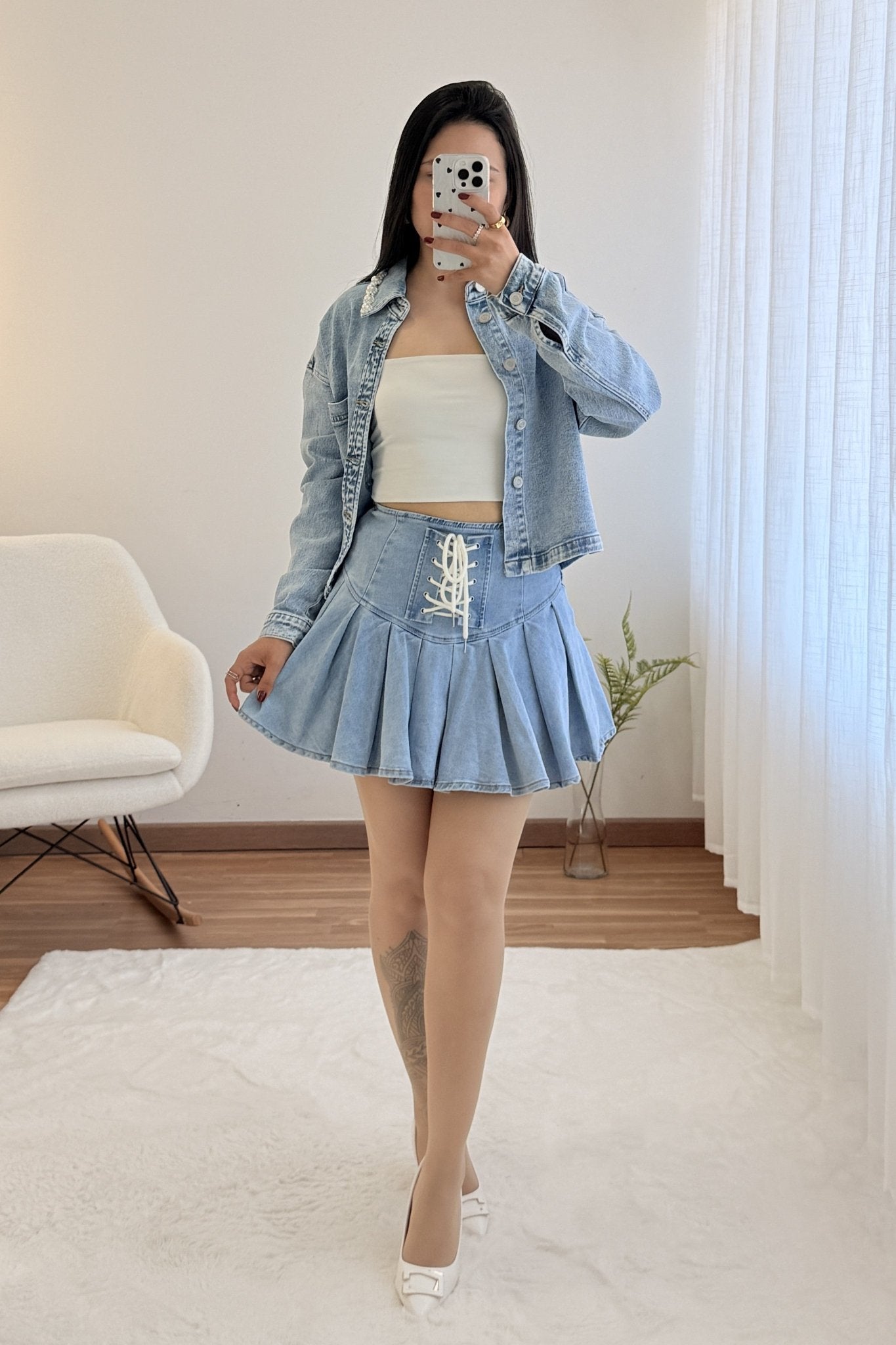 Saia - calção ganga cinta alta MONDAY - lavishiochicsaiamonday