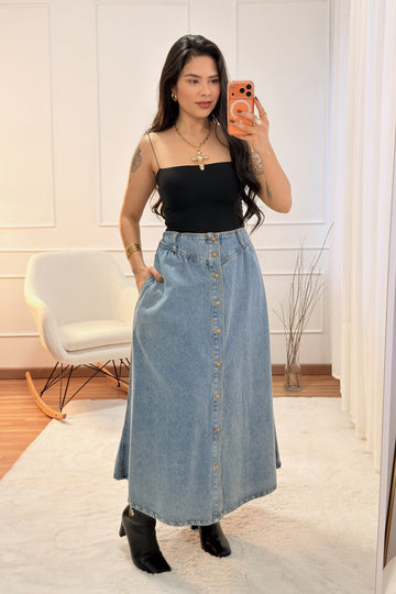 Saia com cintura elástica AZAKA - lavishiochicsaiaPromoção