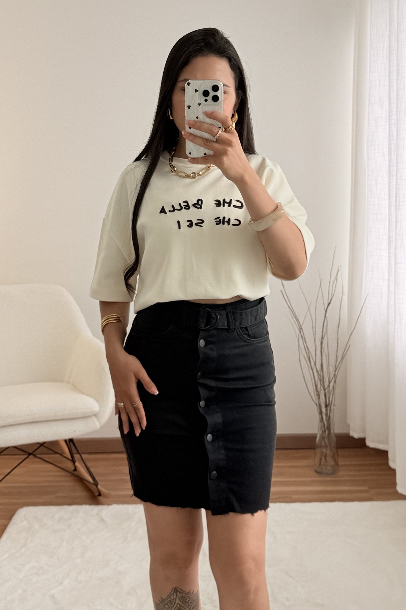 Saia de ganga preta com botões - lavishiochicsaialavishiochic