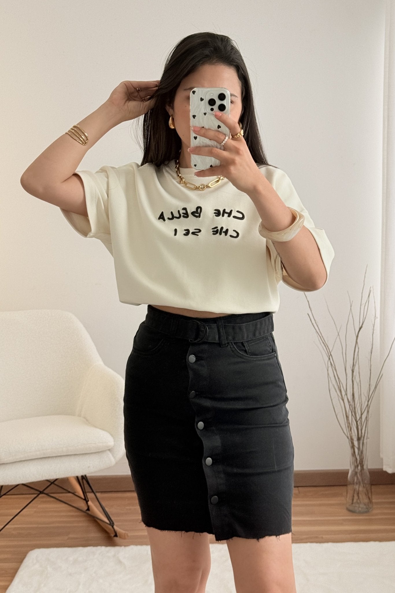 Saia de ganga preta com botões - lavishiochicsaialavishiochic