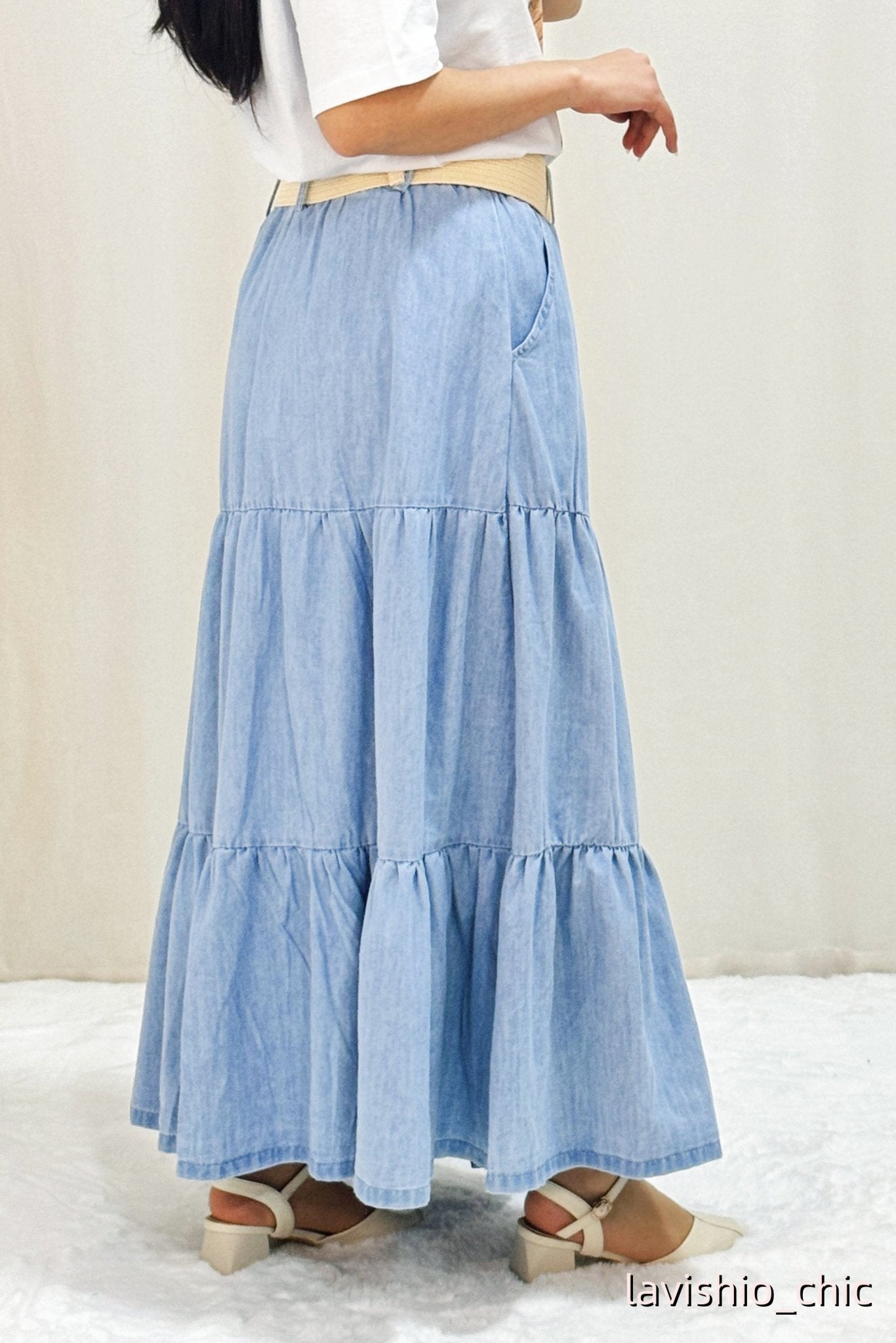 Saia Jeans com cinto - lavishiochicsaialavishiochic