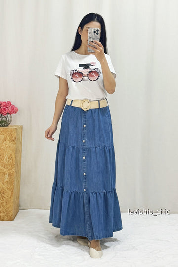 Saia Jeans com cinto - lavishiochicsaialavishiochic