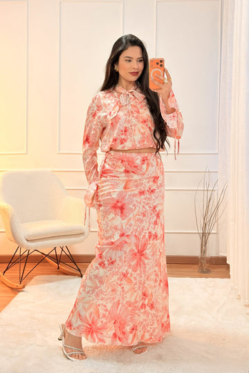 Saia longa fluida com estampa floral ELLI WHITE - lavishiochicsaiaELLI WHITE