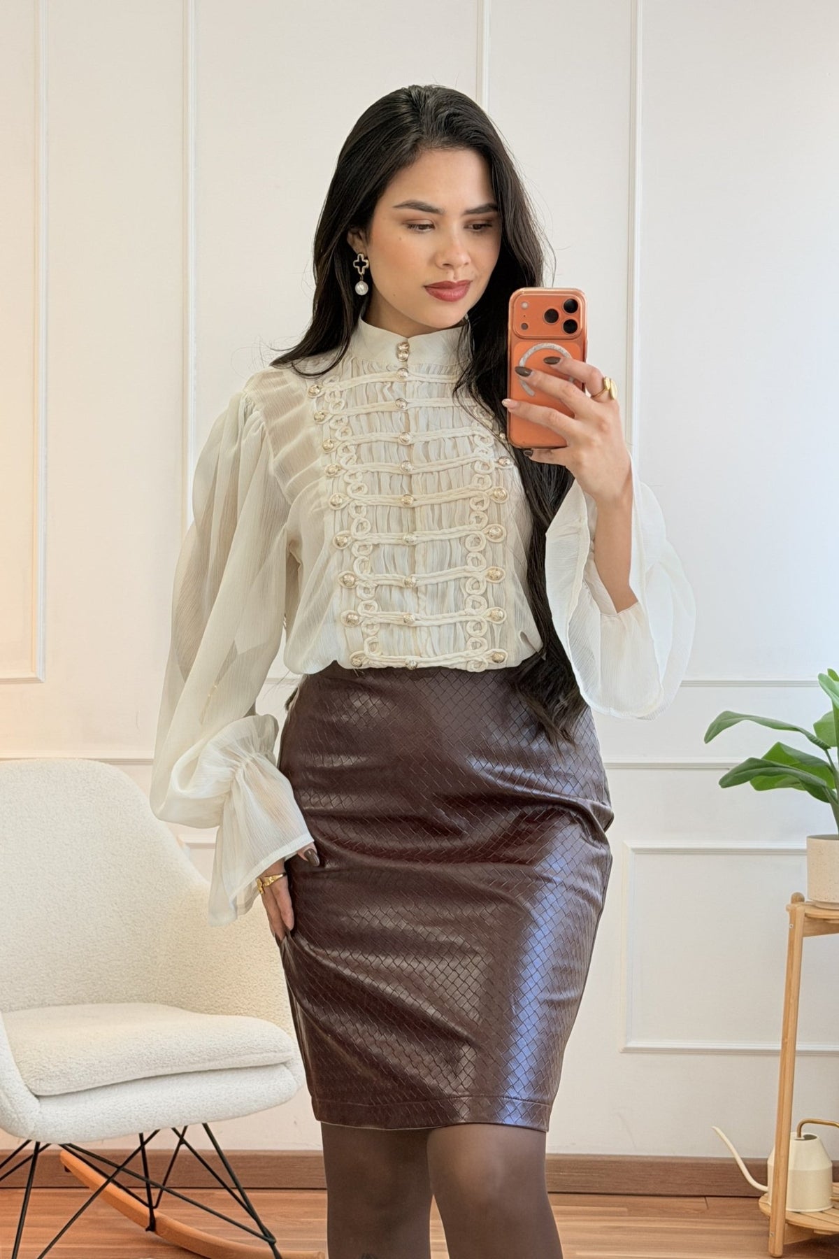 Saia midi PU texturizada FLAMMODE - lavishiochicsaiaFlammode