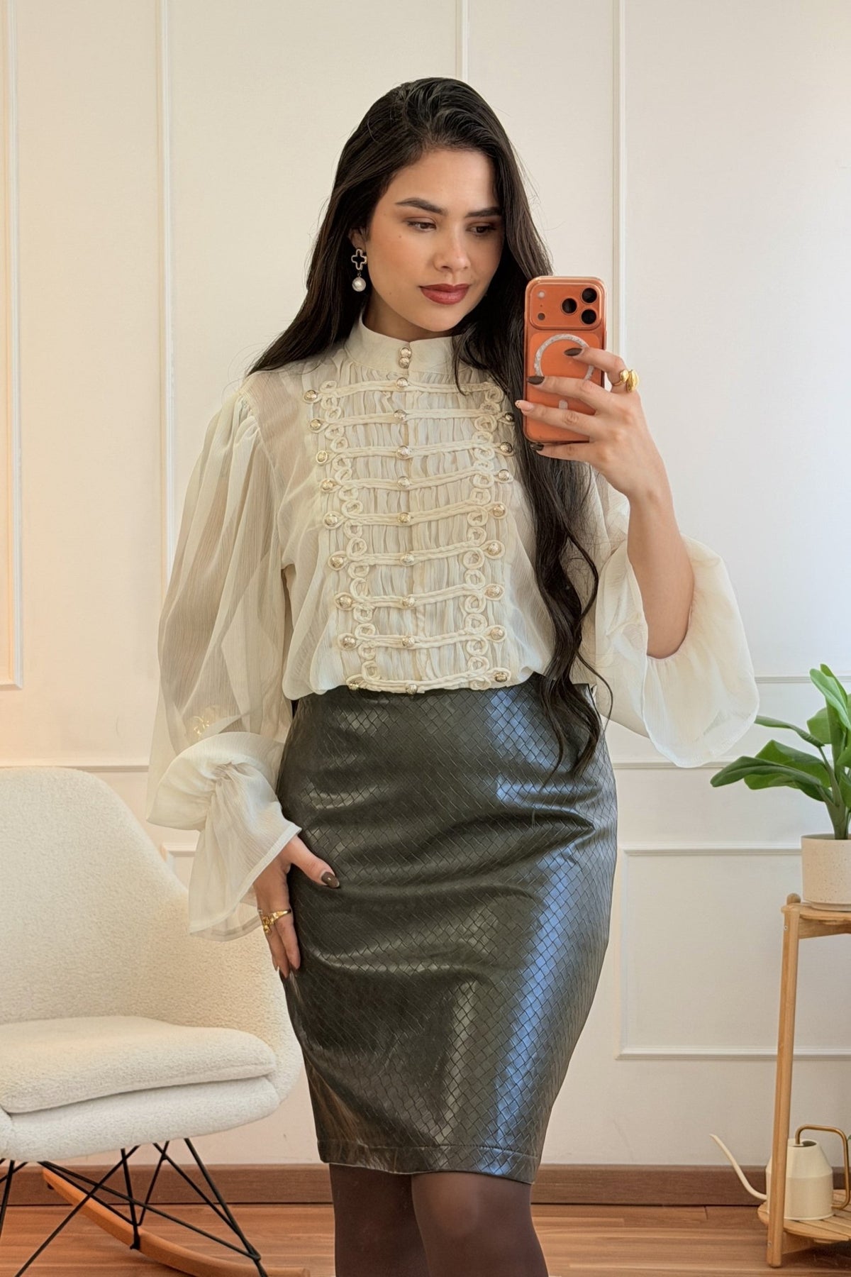 Saia midi PU texturizada FLAMMODE - lavishiochicsaiaFlammode