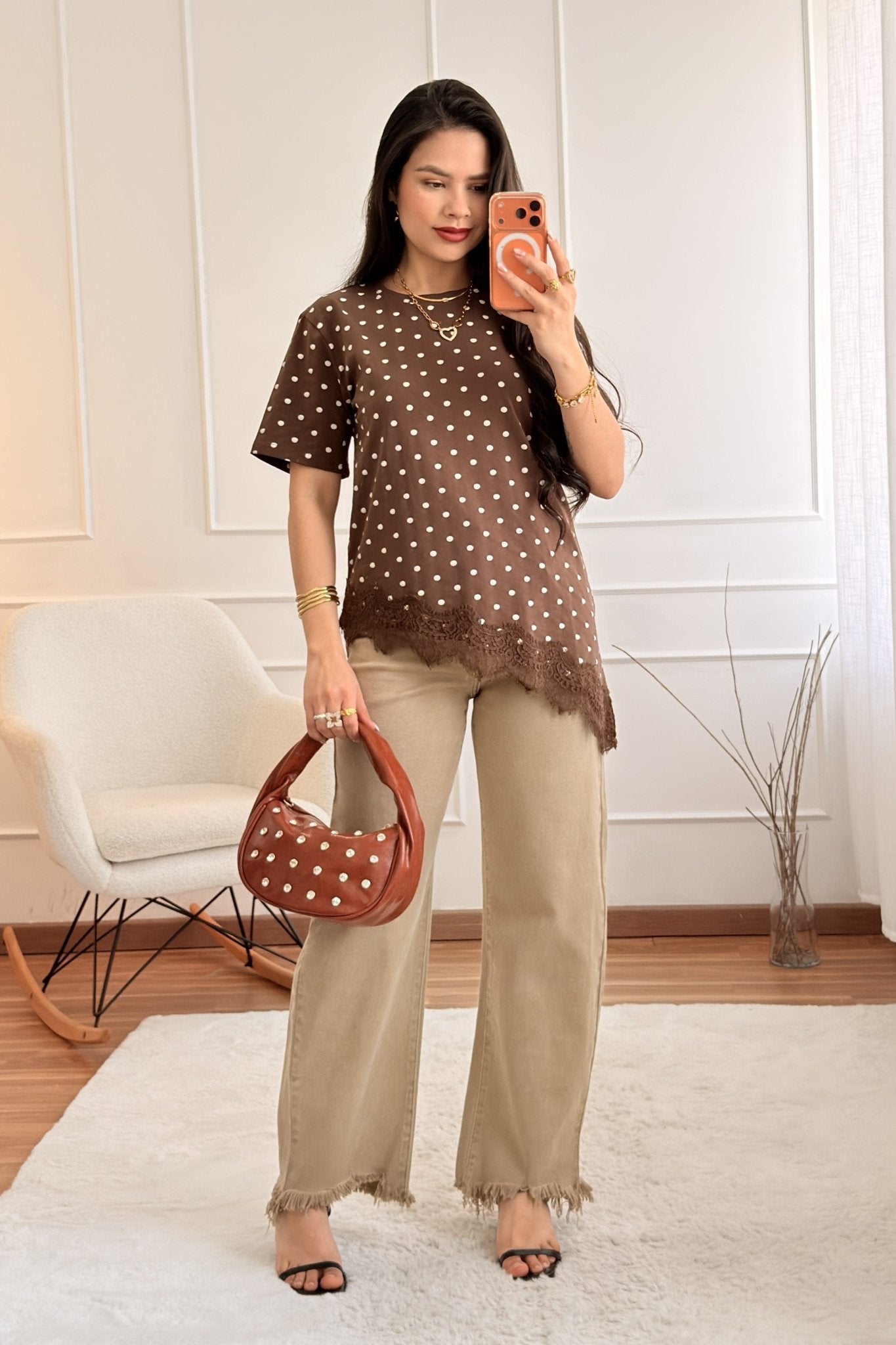 T-shirt de bolinhas com renda - lavishiochict-shirtlavishiochic