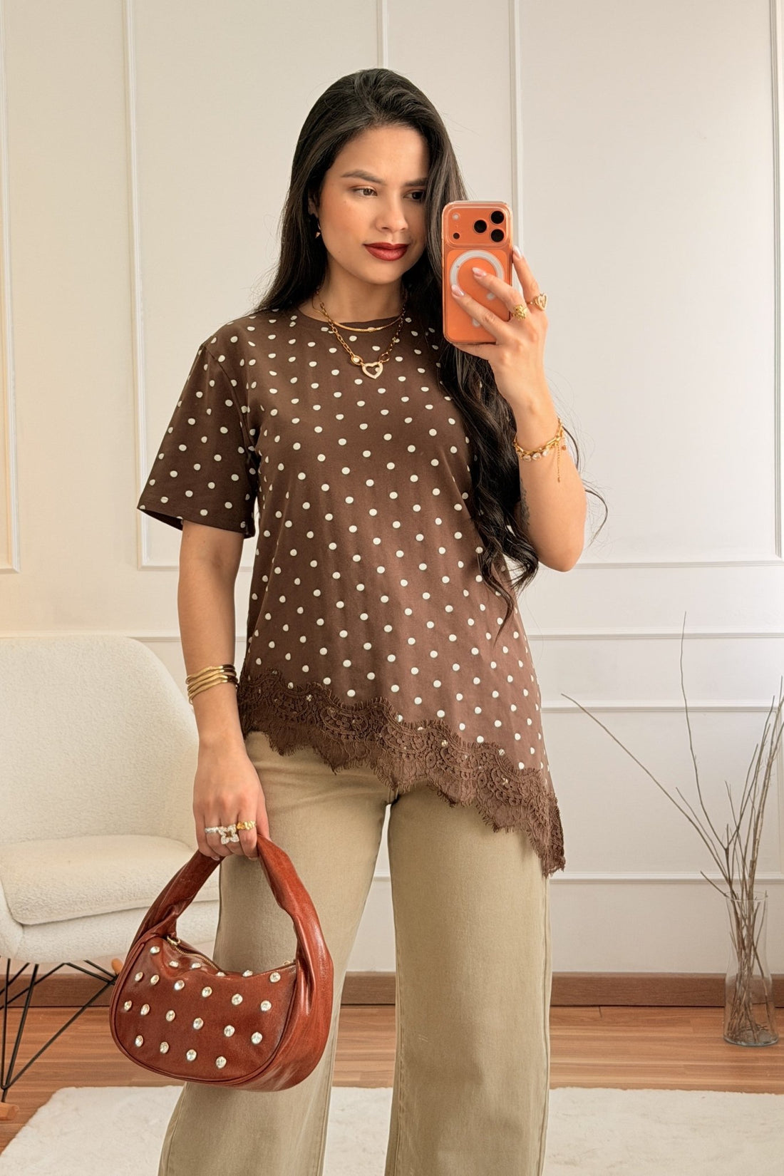 T-shirt de bolinhas com renda - lavishiochict-shirtlavishiochic