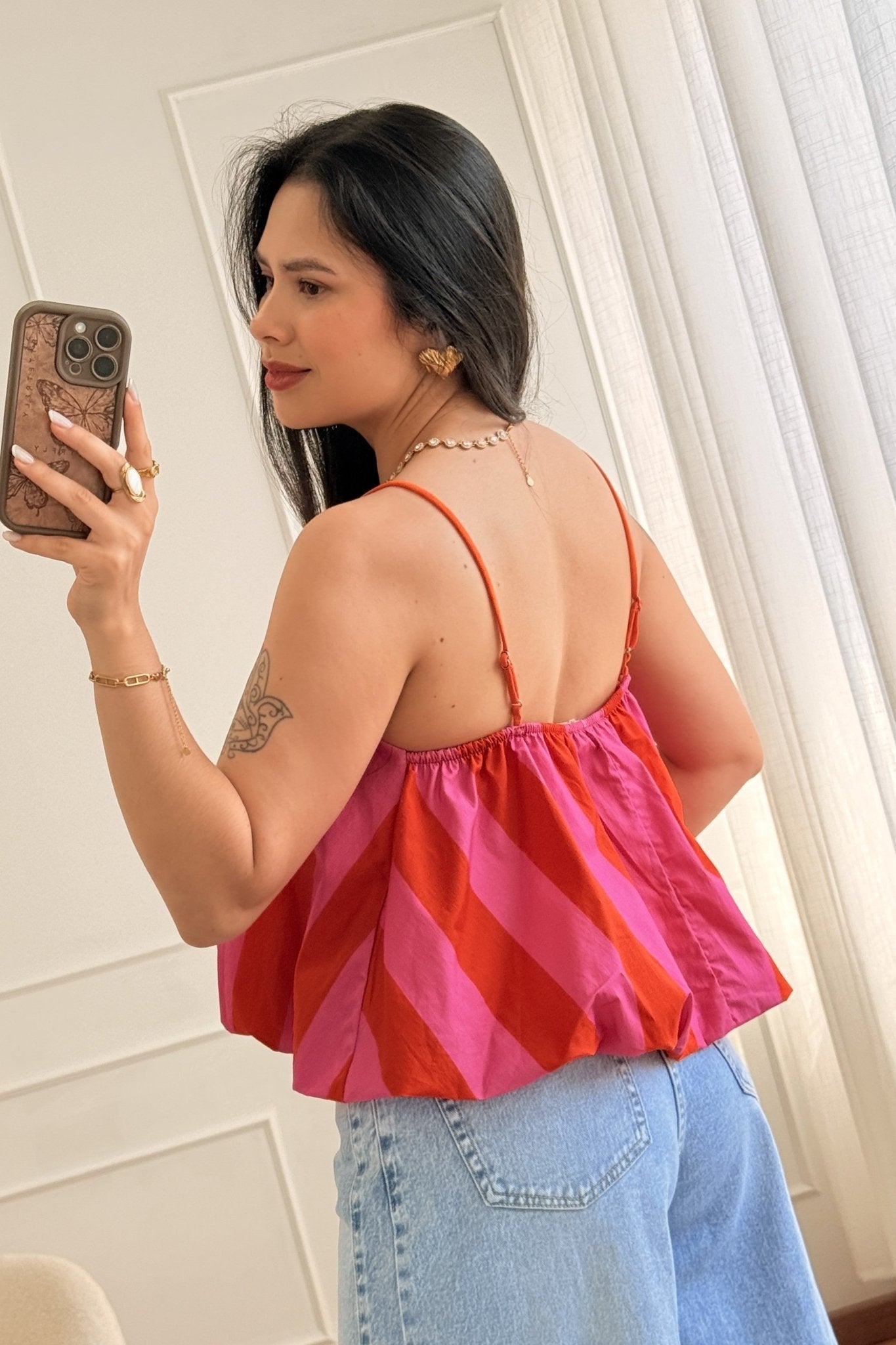 Top alça fina listrada com barra balão - lavishiochicTOPlavishiochic