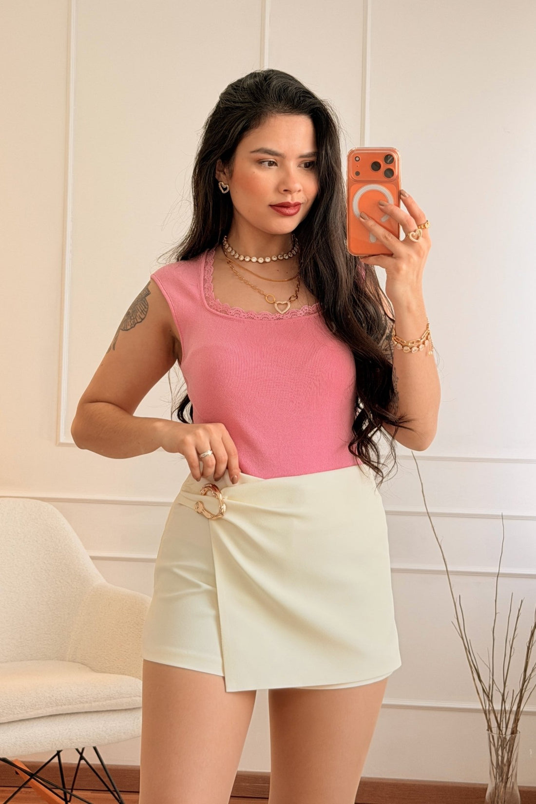 Top Básico com Decote Quadrado e Renda - lavishiochicTOPlavishiochic