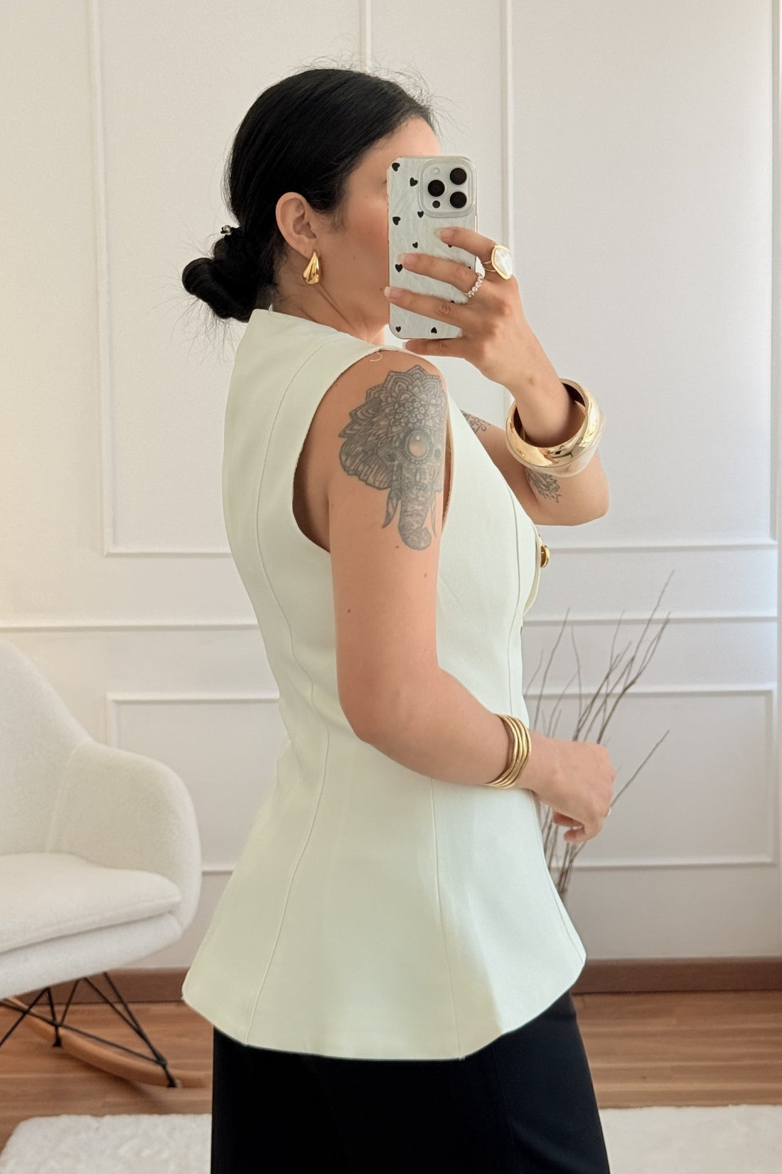Top botões dourados de coração MOCHY - lavishiochicTOPMochy
