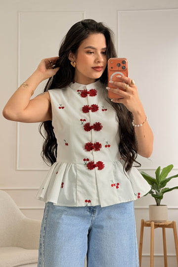 Top cerejas 100% linho MOCHY - lavishiochicBlusamochy