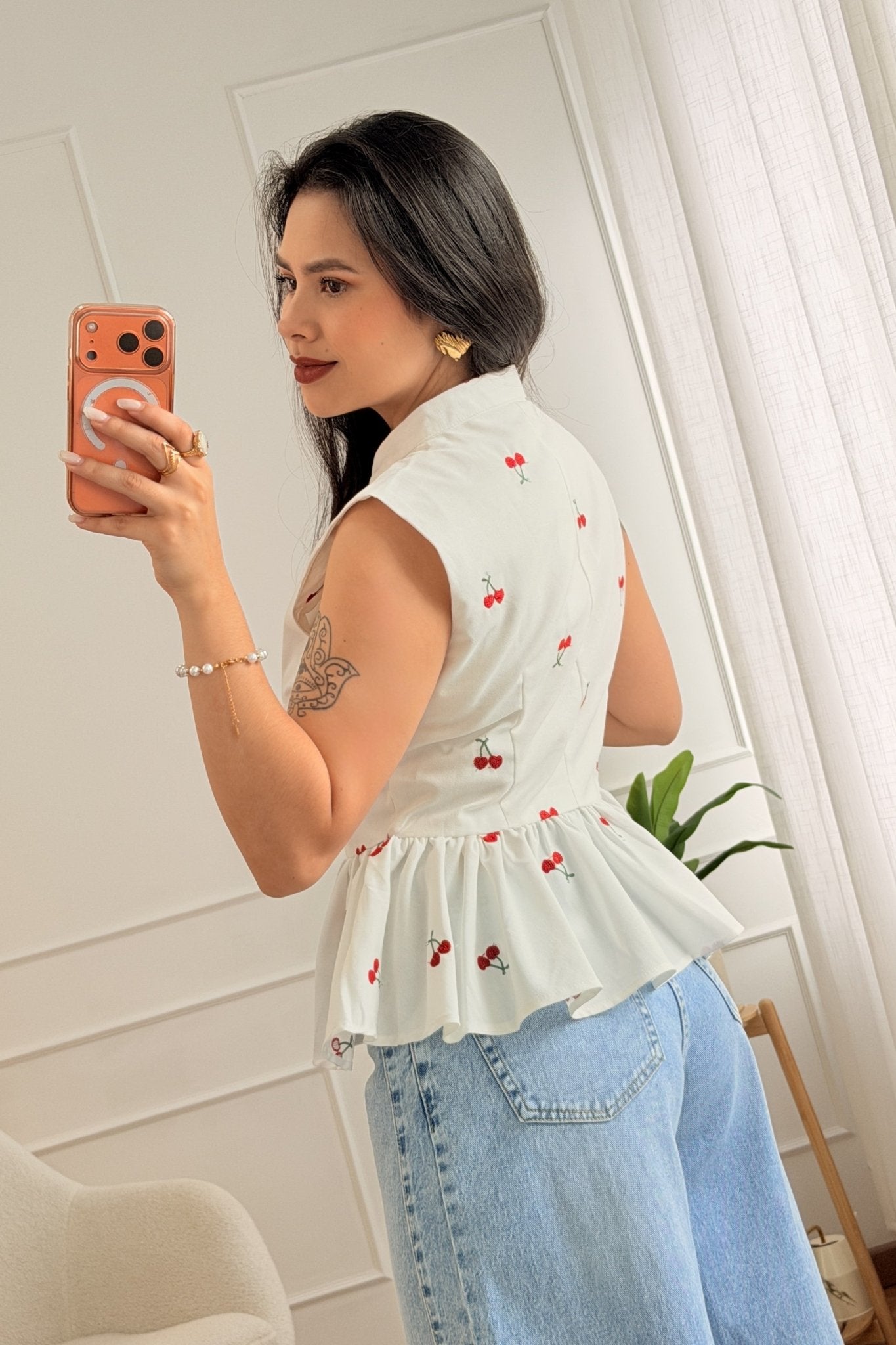 Top cerejas 100% linho MOCHY - lavishiochicBlusamochy