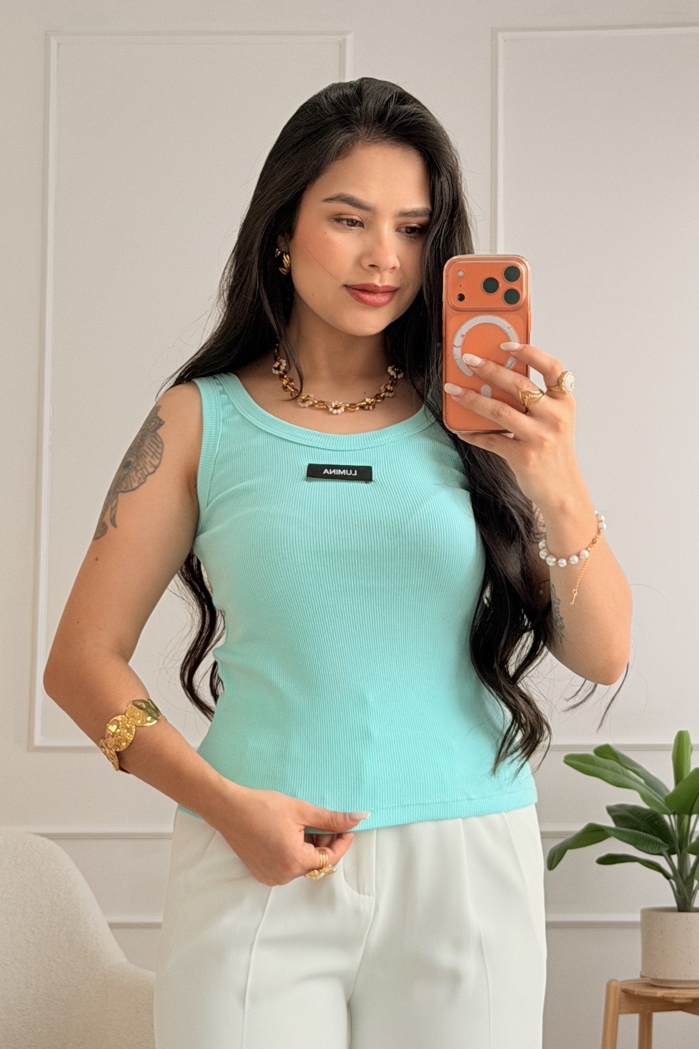 Top com logo LUMINA comprido - lavishiochicTOPlumina