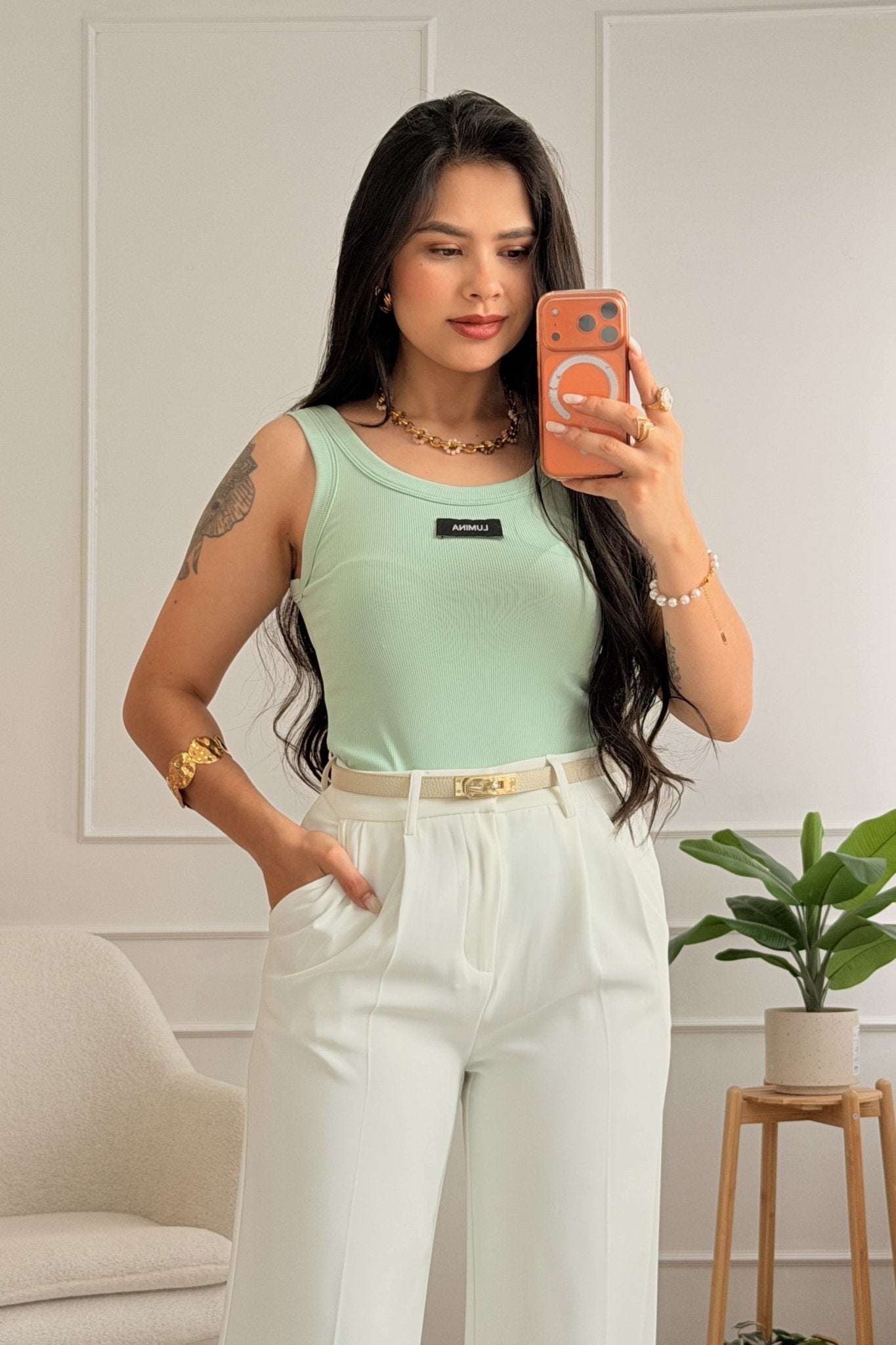 Top com logo LUMINA comprido - lavishiochicTOPlumina