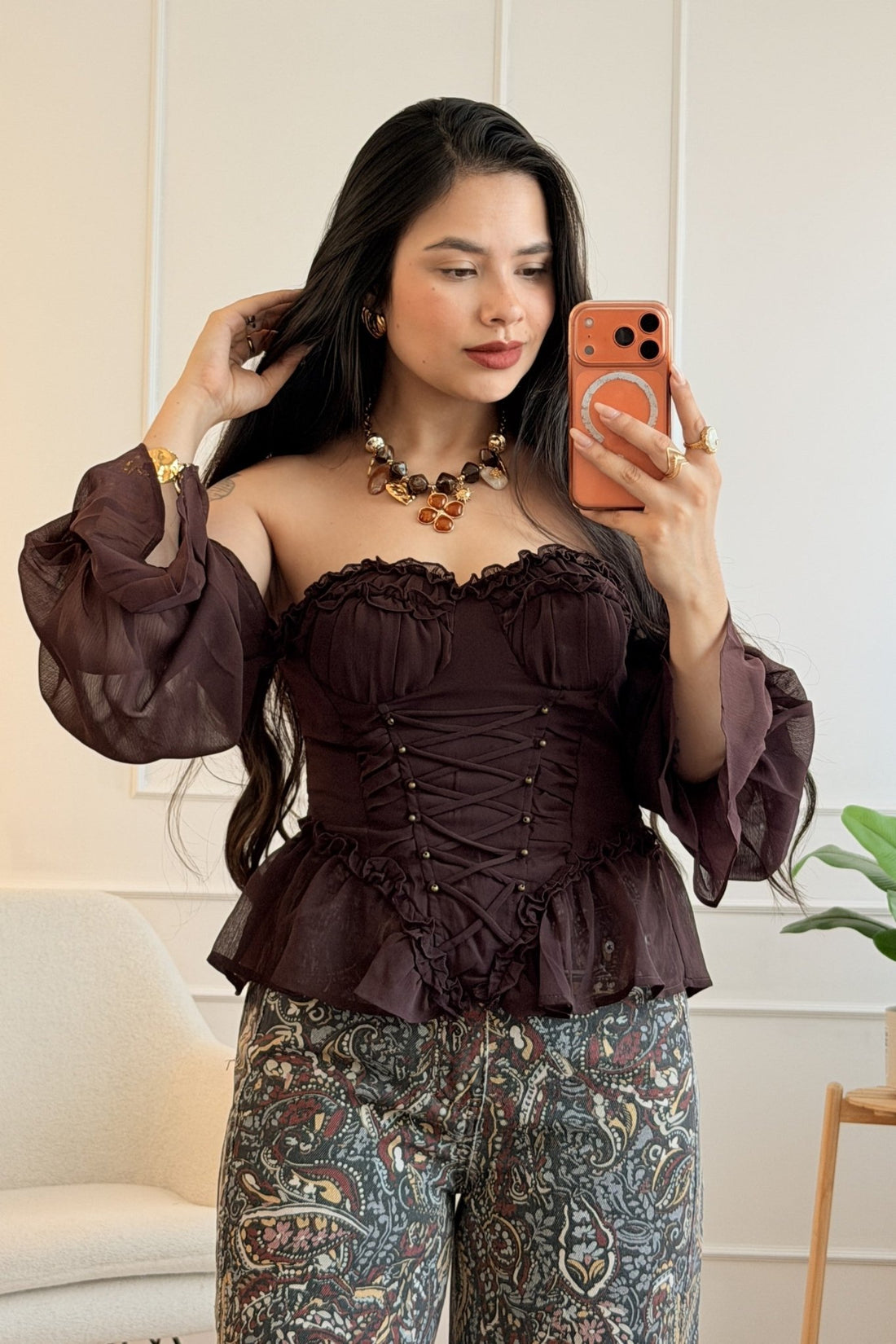Top corpete de ombros descobertos com tachas - lavishiochicBlusalavishiochic