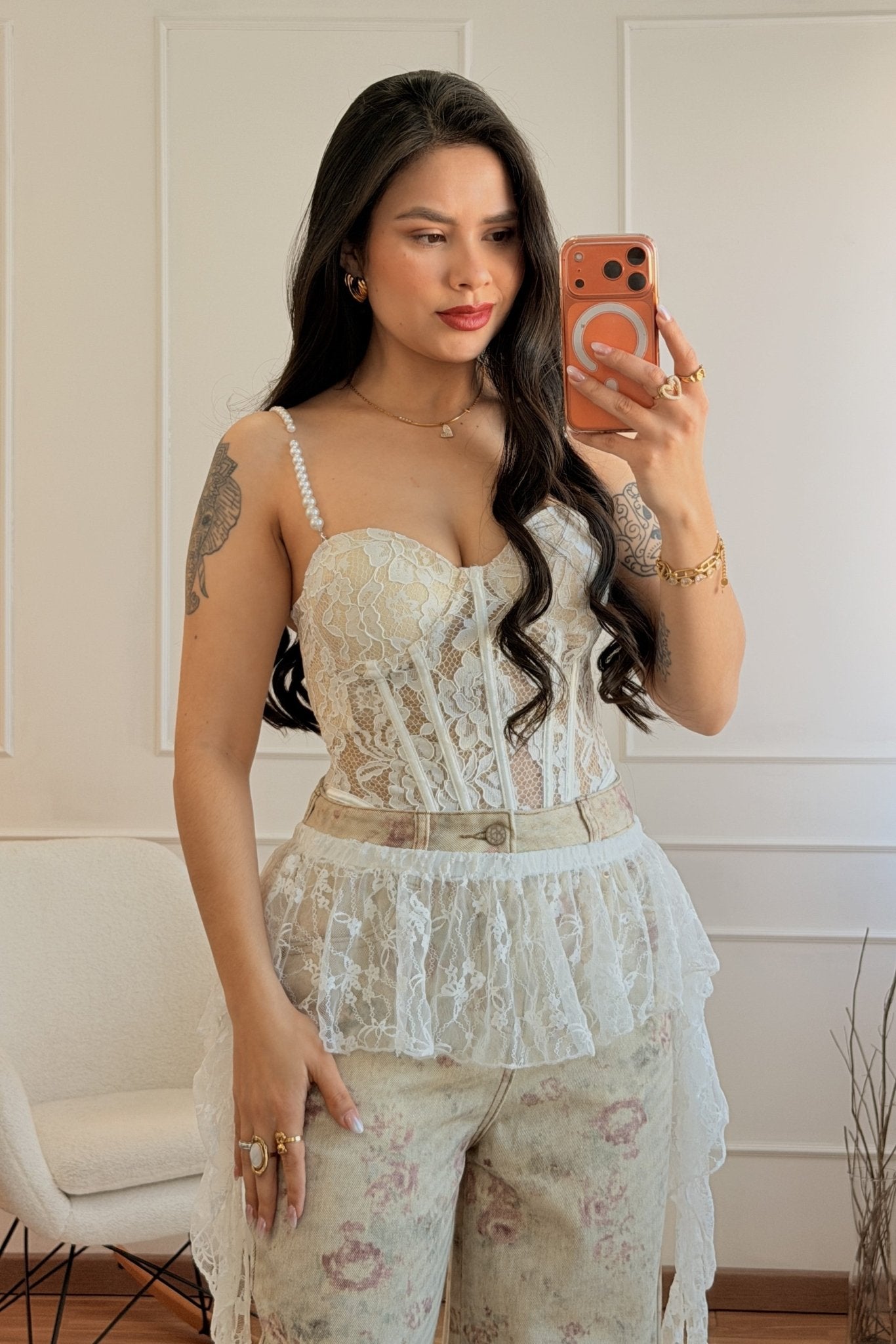 Top Corset Rendado com Alças de Pérolas – FLAMMODE - lavishiochicTOPFlammode