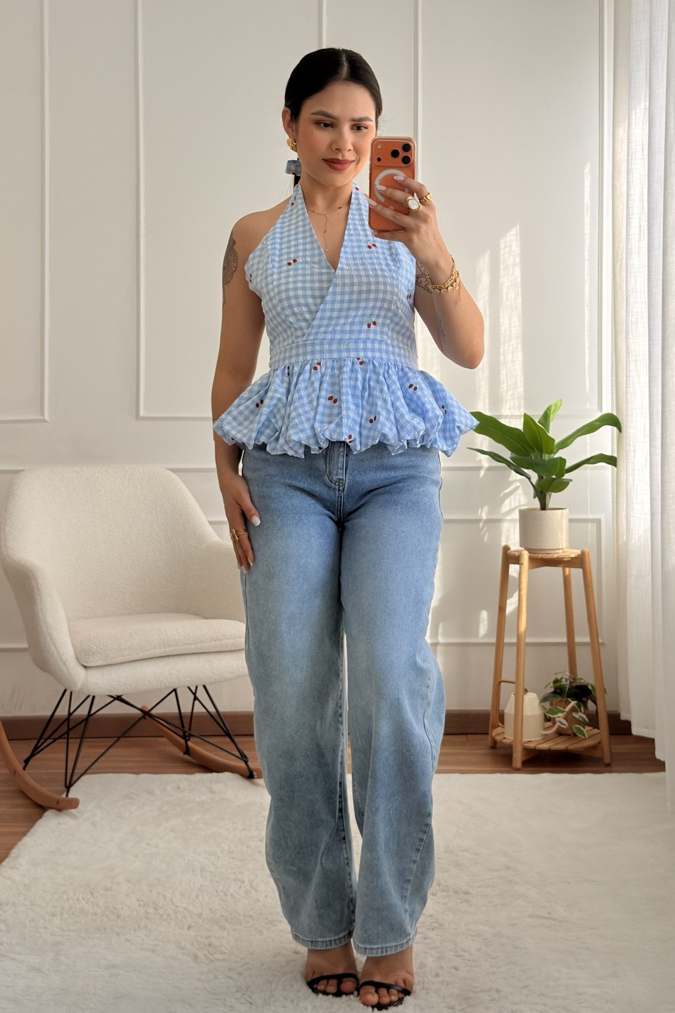 Top halter vichy com bordado cereja ELLI WHITE - lavishiochicTOPELLI WHITE
