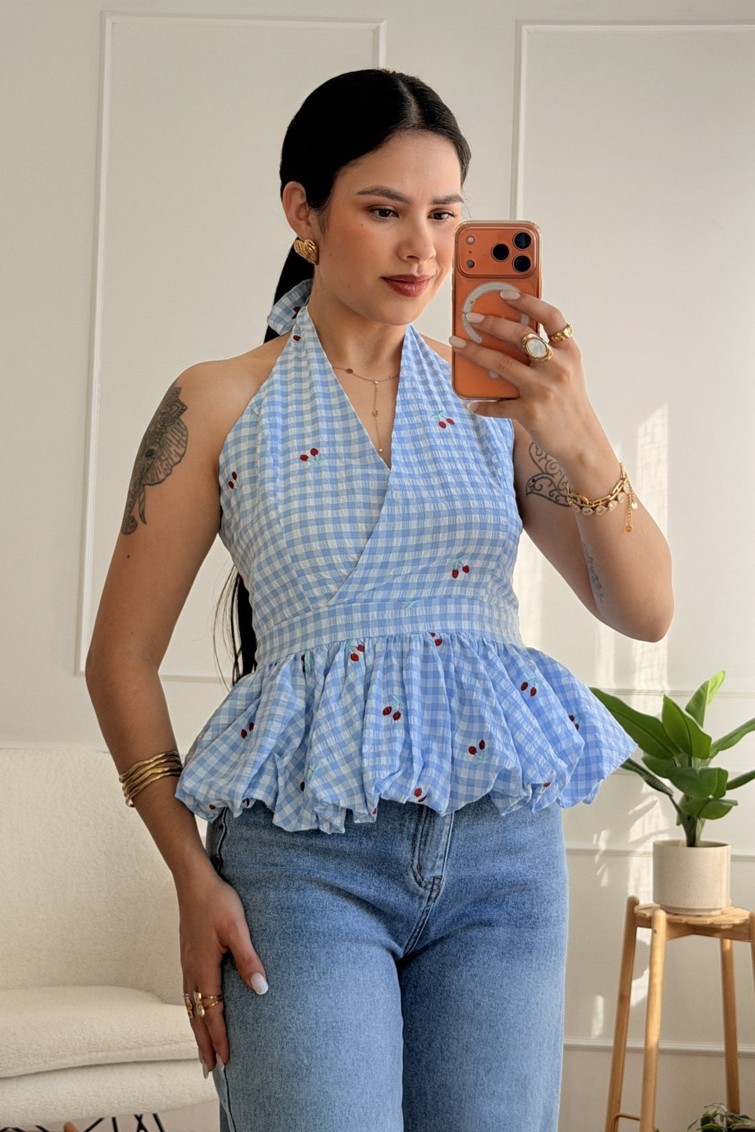 Top halter vichy com bordado cereja ELLI WHITE - lavishiochicTOPELLI WHITE
