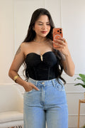 Top sem alças com renda e detalhe metálico - lavishiochicTOPlavishiochic