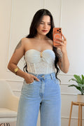 Top sem alças com renda e detalhe metálico - lavishiochicTOPlavishiochic