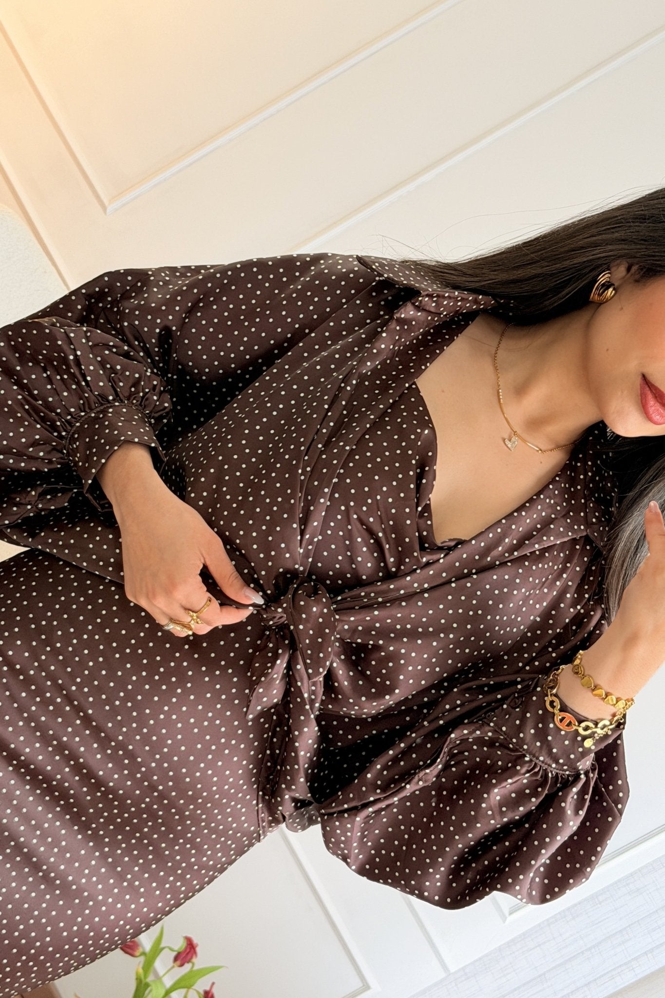 Vestido acetinado de bolinhas com casaquinho - lavishiochicvestidolavishiochic
