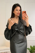 Vestido acetinado de bolinhas com casaquinho - lavishiochicvestidolavishiochic