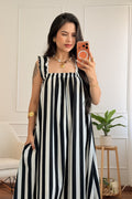 Vestido alça babado listrado com costas em laço - lavishiochicvestidolavishiochic
