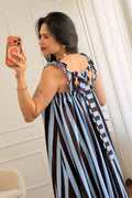 Vestido alça babado listrado com costas em laço - lavishiochicvestidolavishiochic
