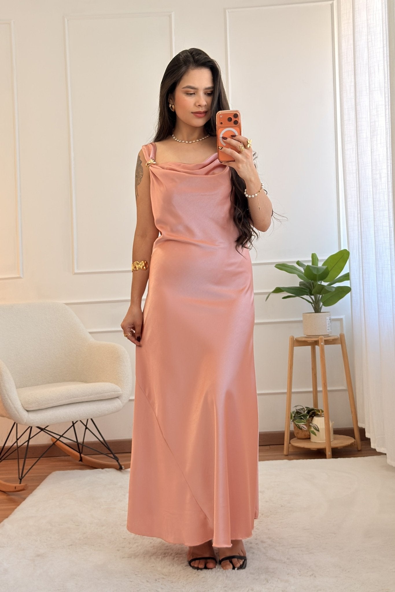 Vestido alça com detalhe de metal e costas amarrável - lavishiochicvestidolavishiochic
