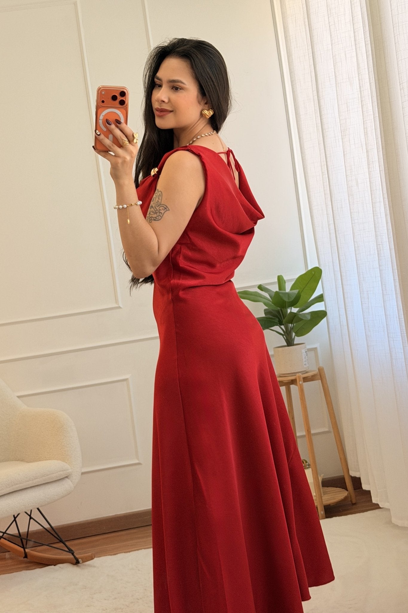 Vestido alça com detalhe de metal e costas amarrável - lavishiochicvestidolavishiochic