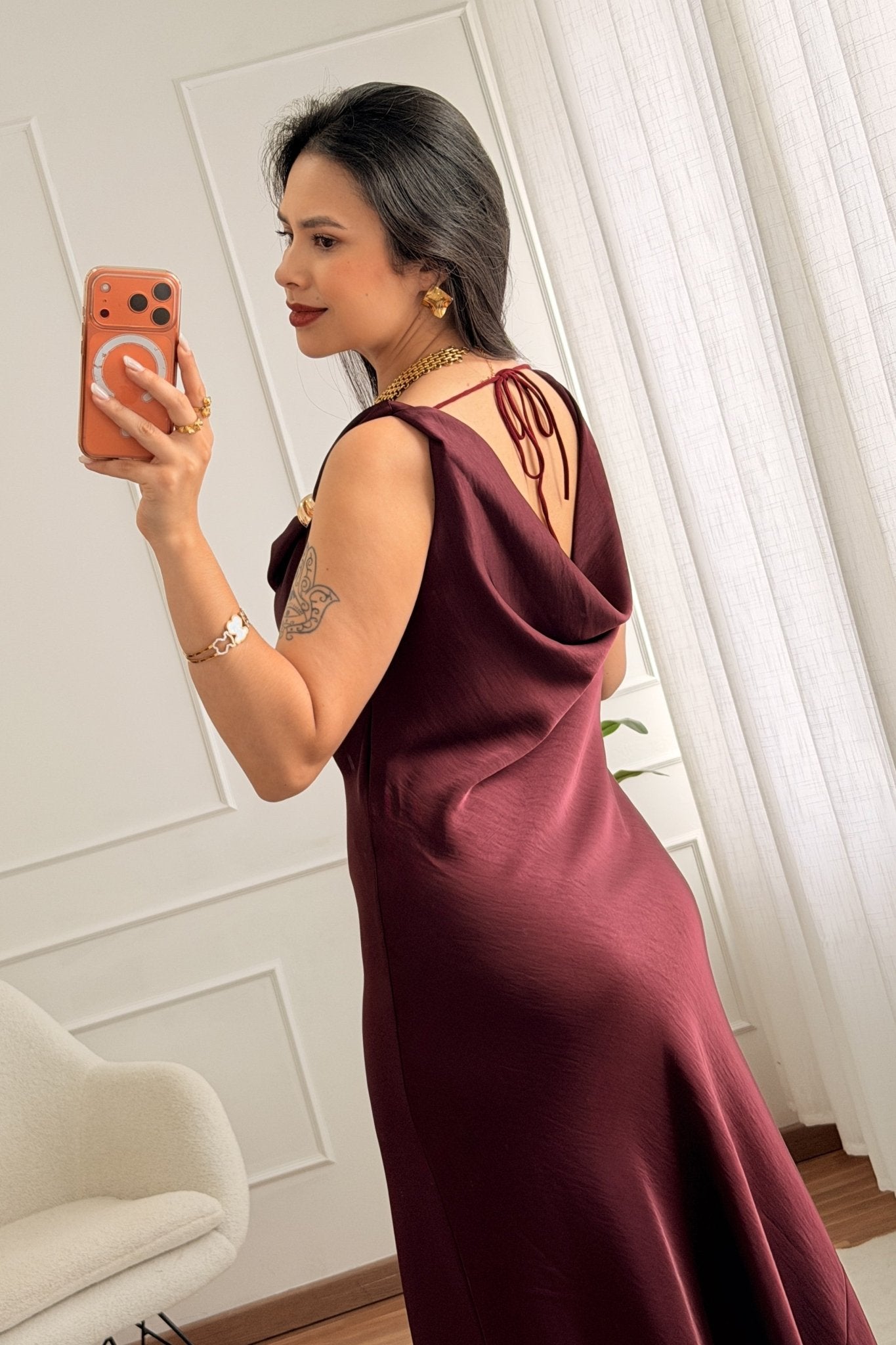 Vestido alça com detalhe de metal e costas amarrável - lavishiochicvestidolavishiochic