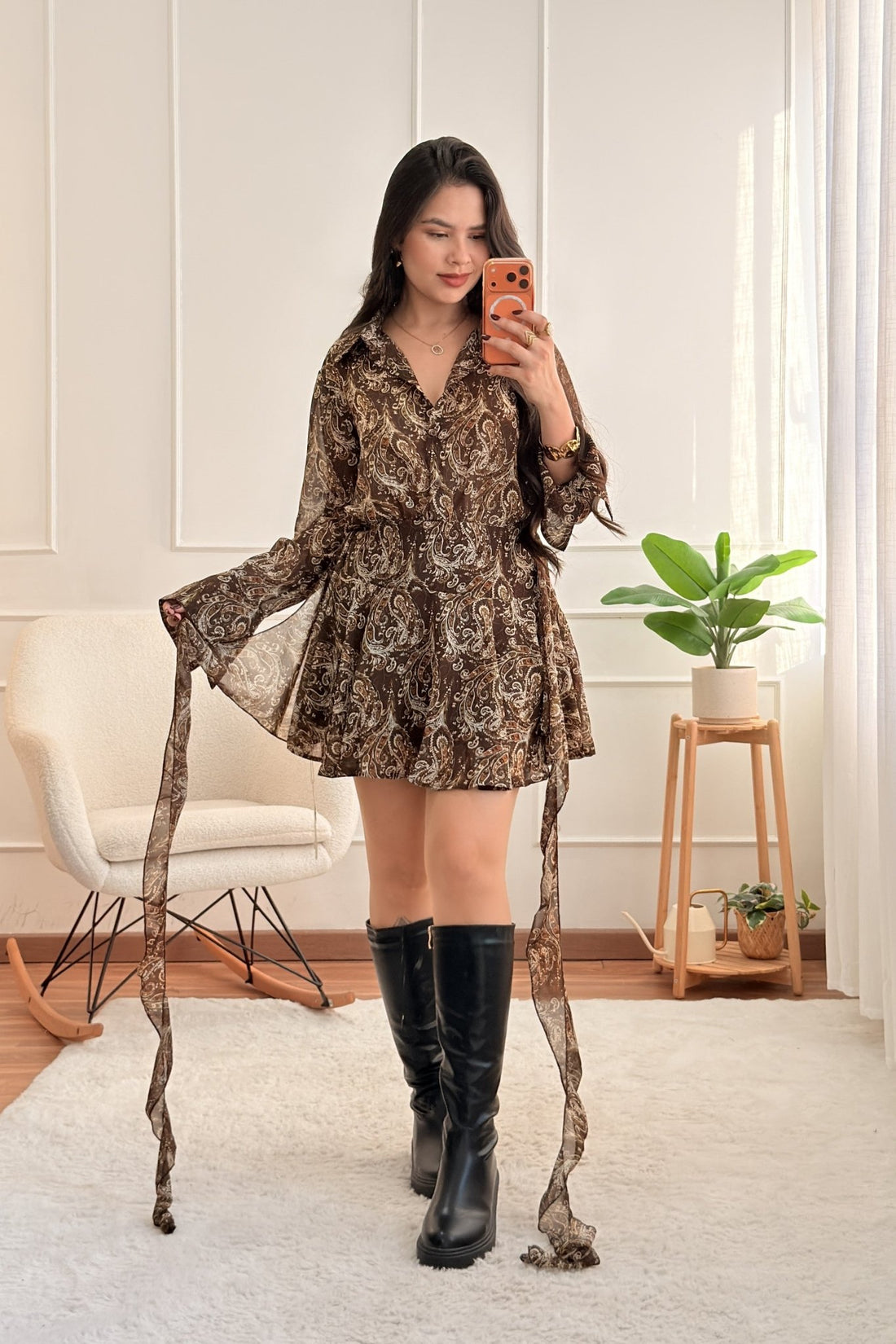 Vestido camisa paisley com cintura de amarração AZAKA - lavishiochicvestidoAZAKA