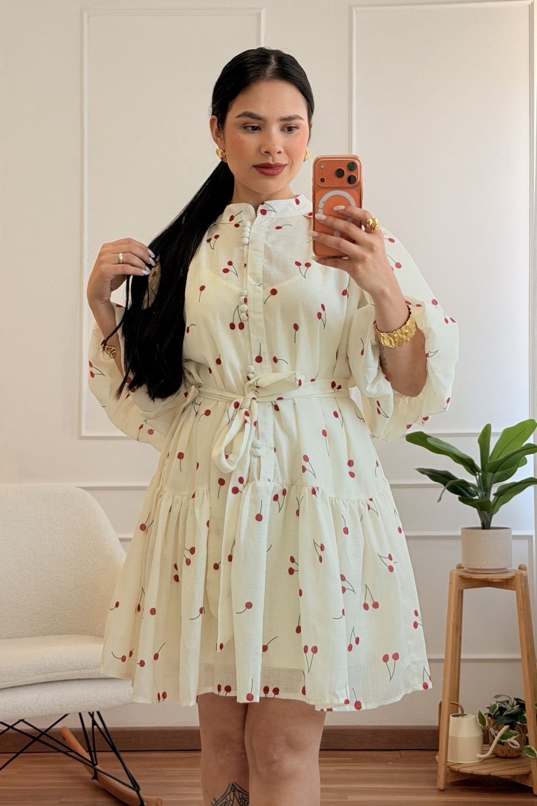 Vestido cereja curto 100% linho MOCHY - lavishiochicvestidoMochy