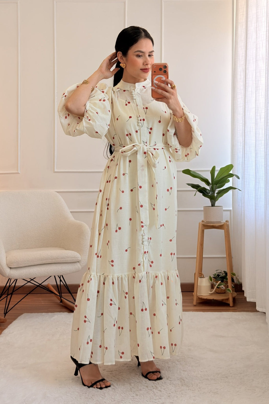 Vestido cereja longo 100% linho MOCHY - lavishiochicvestidoMochy