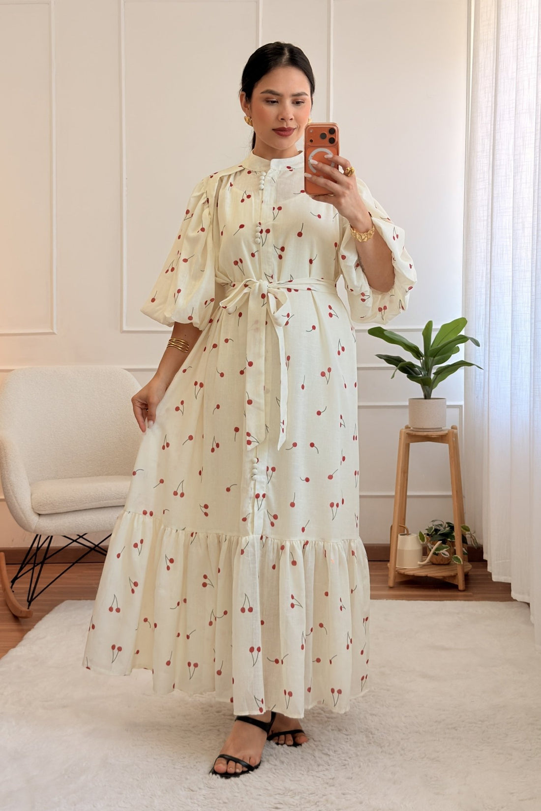 Vestido cereja longo 100% linho MOCHY - lavishiochicvestidoMochy