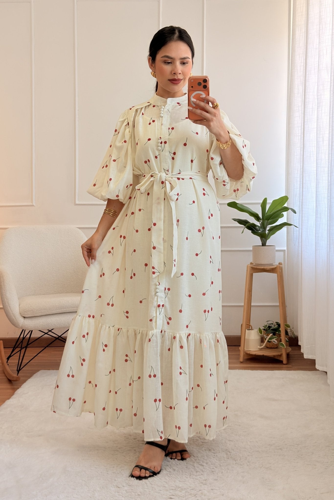 Vestido cereja longo 100% linho MOCHY - lavishiochicvestidoMochy