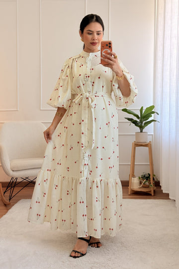 Vestido cereja longo 100% linho MOCHY - lavishiochicvestidoMochy
