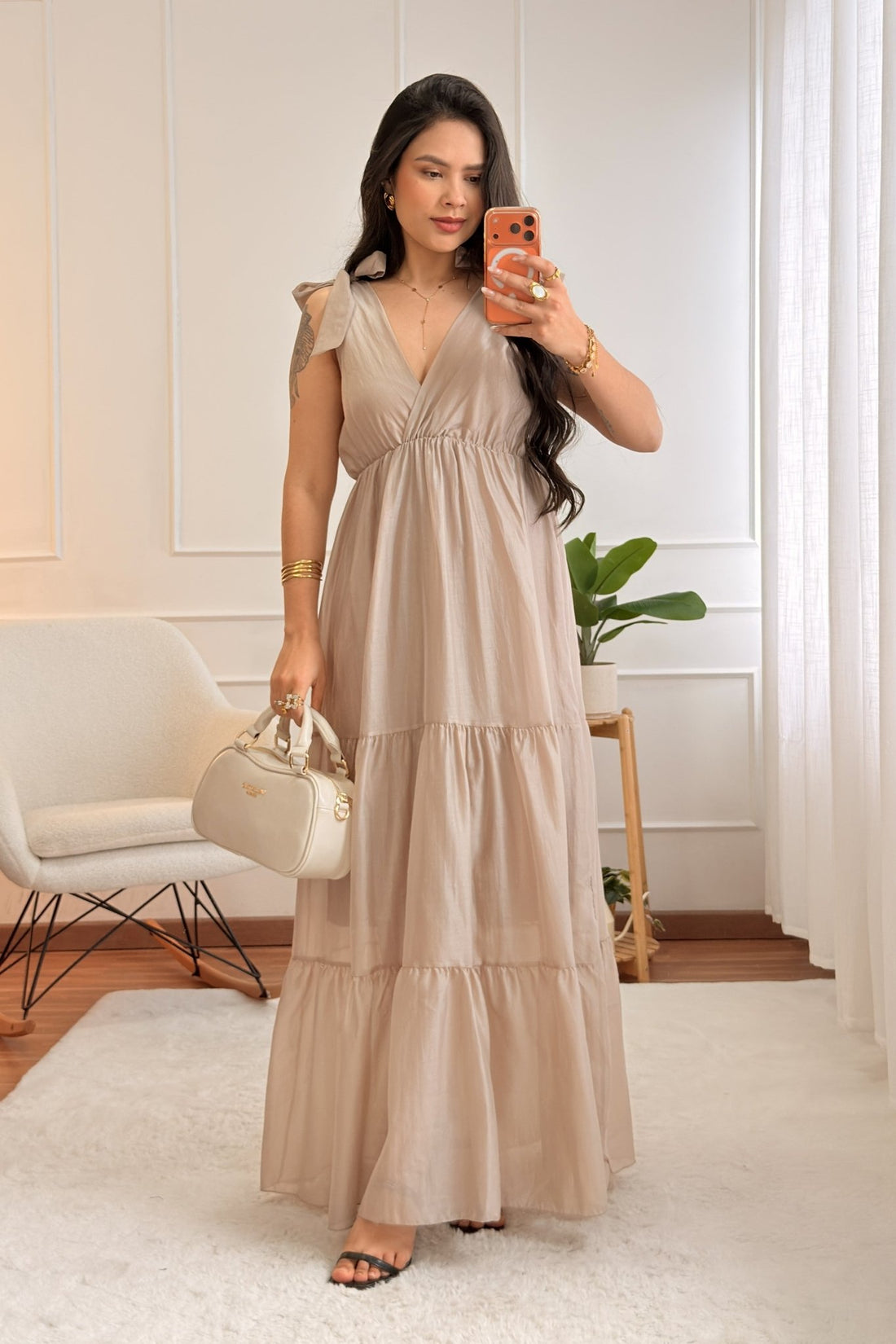 Vestido com alças de laço e barra tiered - lavishiochicvestidolavishiochic