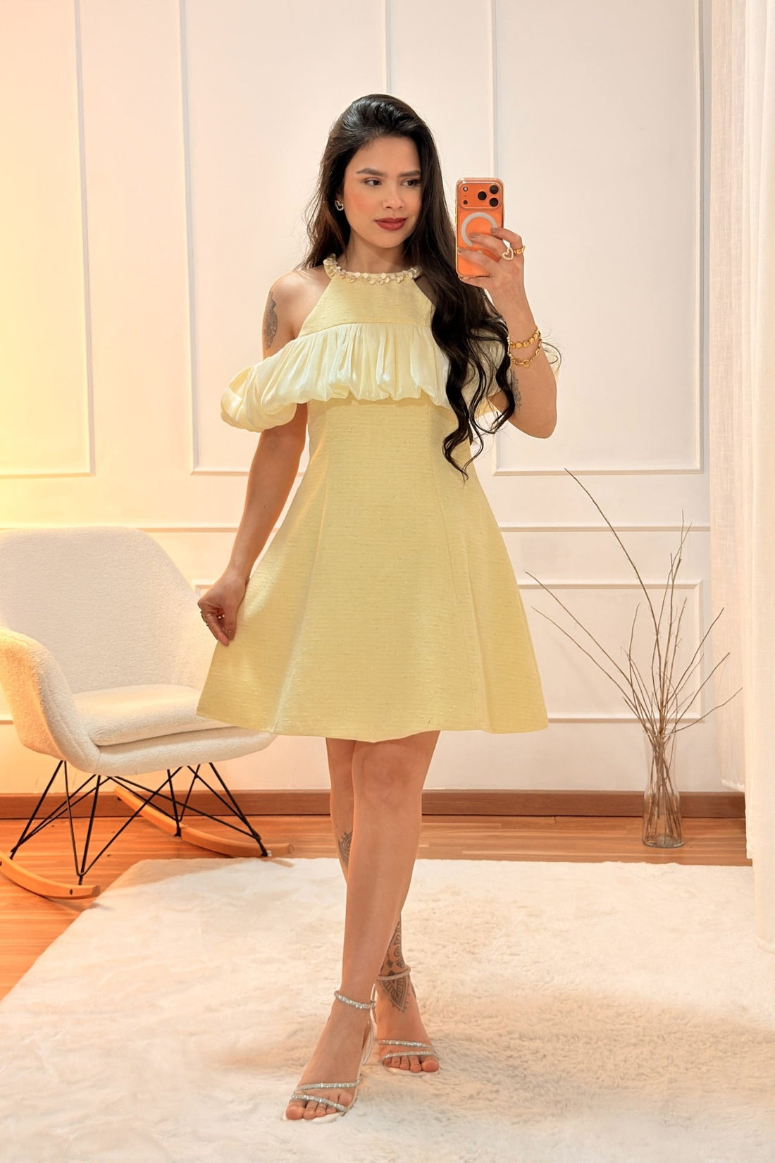 Vestido com brilhos e detalhe acetinado ELLI WHITE - lavishiochicvestidoELLI WHITE