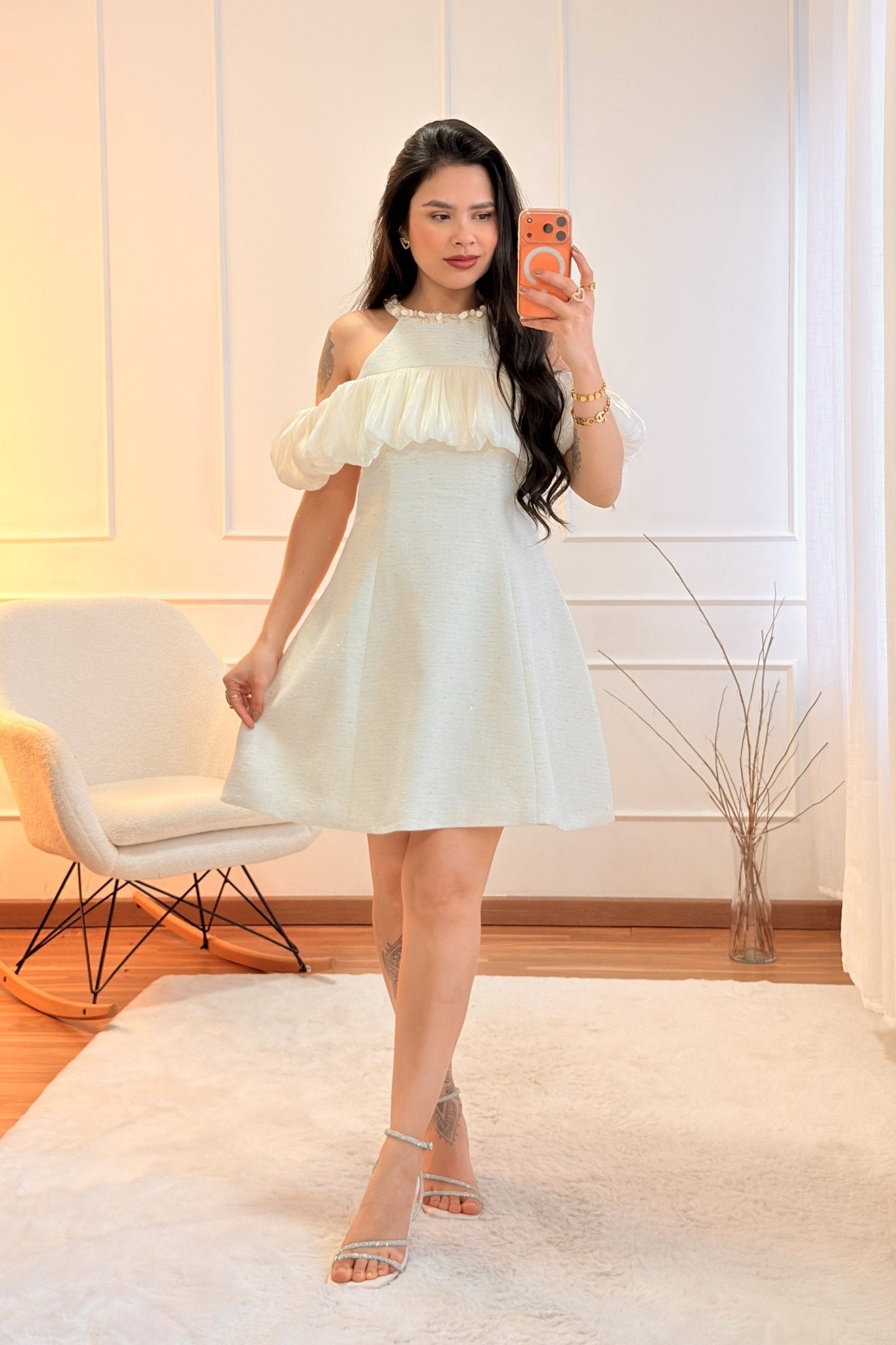 Vestido com brilhos e detalhe acetinado ELLI WHITE - lavishiochicvestidoELLI WHITE