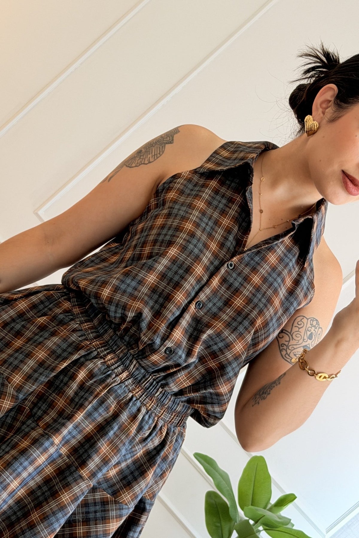 Vestido com padrão aos quadrados - IVIVI - lavishiochicvestidoIVIVI
