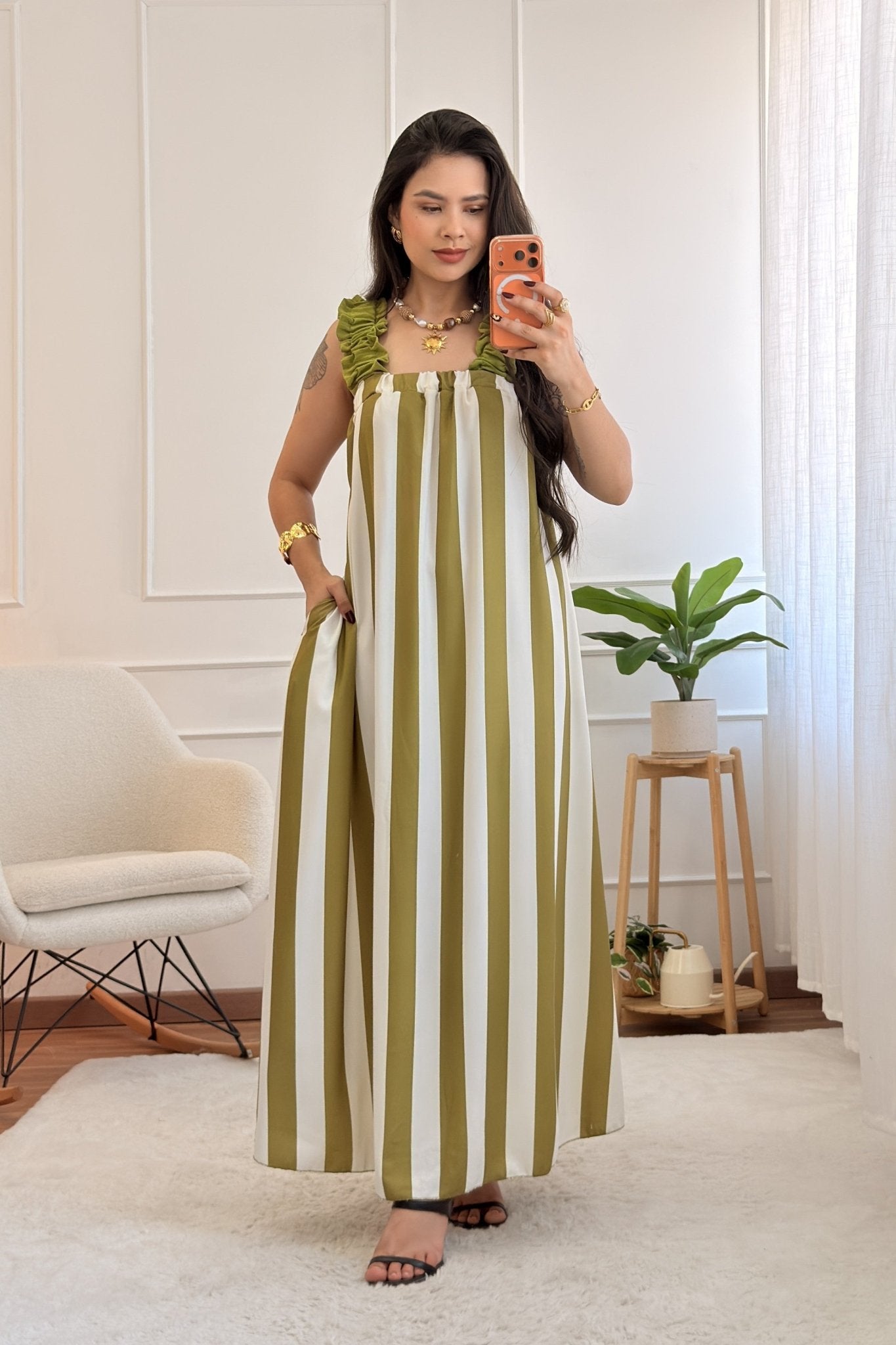 Vestido comprido às riscas - lavishiochicvestidolavishiochic