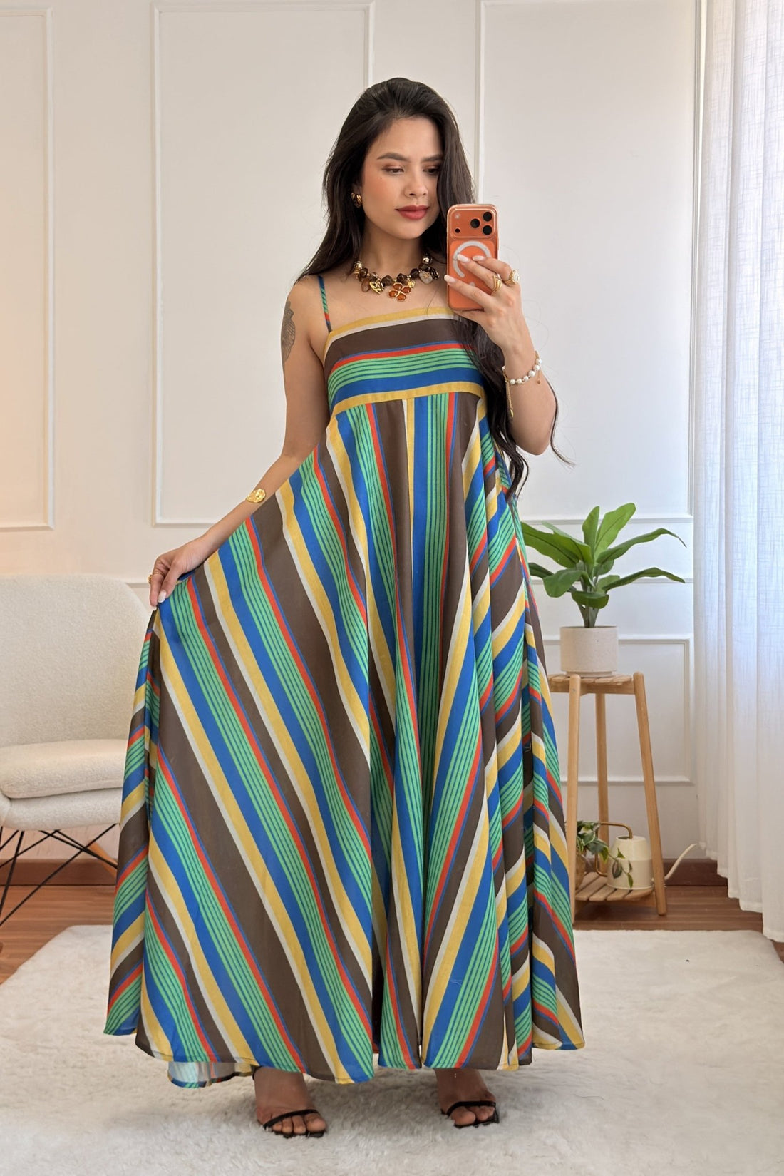 Vestido comprido às riscas coloridas - lavishiochicvestidolavishiochic