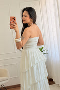 Vestido comprido cai-cai com folhos - lavishiochicvestidolavishiochic