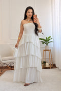 Vestido comprido cai-cai com folhos - lavishiochicvestidolavishiochic