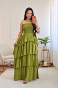 Vestido comprido cai-cai com folhos - lavishiochicvestidolavishiochic