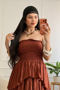 Vestido comprido cai-cai com folhos - lavishiochicvestidolavishiochic