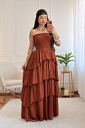 Vestido comprido cai-cai com folhos - lavishiochicvestidolavishiochic