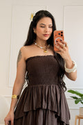 Vestido comprido cai-cai com folhos - lavishiochicvestidolavishiochic
