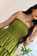 Vestido comprido cai-cai com folhos - lavishiochicvestidolavishiochic